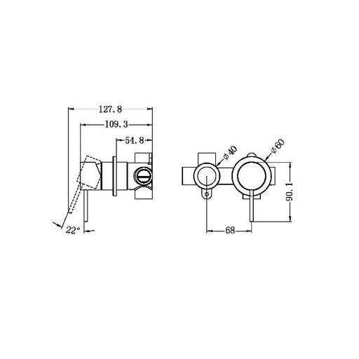 Nero | Mecca Gun Metal Horizontal Wall Mixer Diverter - Acqua Bathrooms