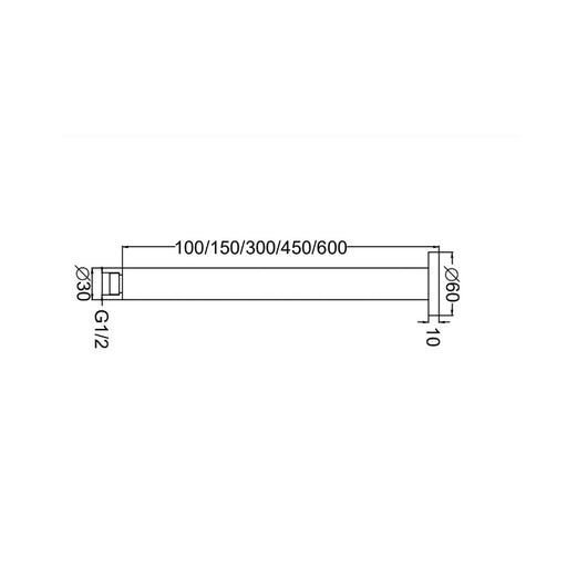 Nero | Round 300mm Ceiling Arm - Acqua Bathrooms