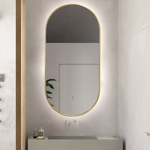 Indulge | Oval Touchless Back-Lit Brushed Gold LED Mirror - Three Light Temperatures - Acqua Bathrooms