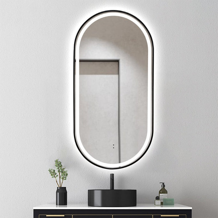 Indulge | Oval Touchless Front-Lit Matte Black LED Mirror - Three Light Temperatures - Acqua Bathrooms