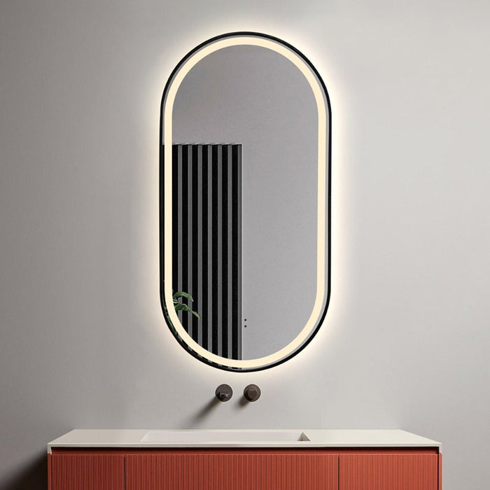 Indulge | Oval Touchless Front-Lit Matte Black LED Mirror - Three Light Temperatures - Acqua Bathrooms