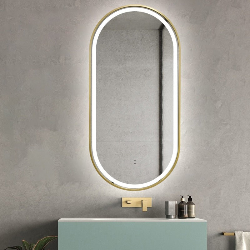 Indulge | Oval Pill Touchless Front-Lit Brushed Gold LED Mirror - Three ...