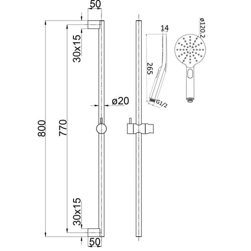 Cesena Gun Metal Round Shower Rail - Acqua Bathrooms