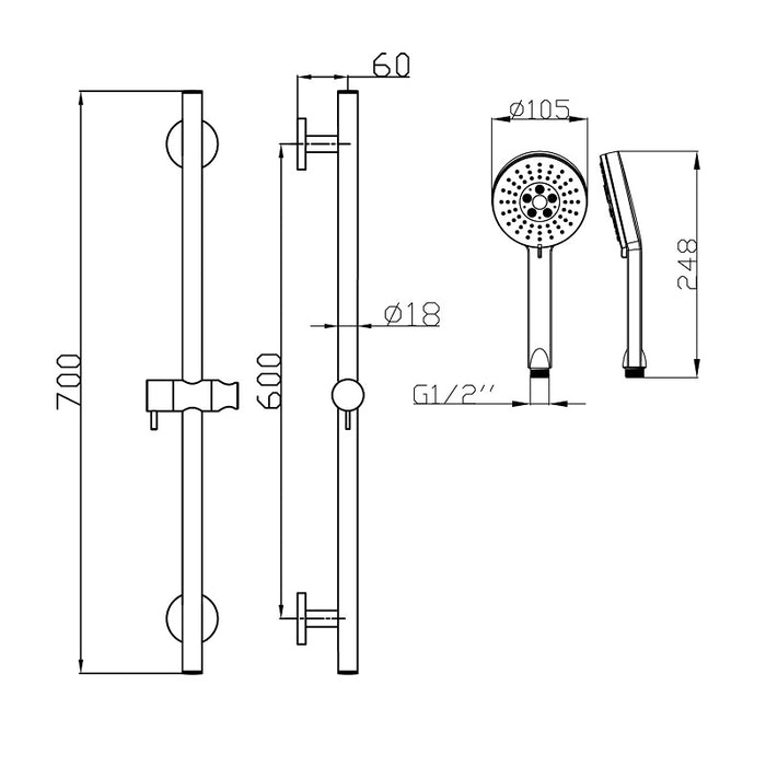 Otus Matte Black Round Shower Rail - Acqua Bathrooms