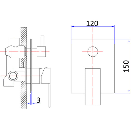 Messina Square Wall Diverter - Acqua Bathrooms