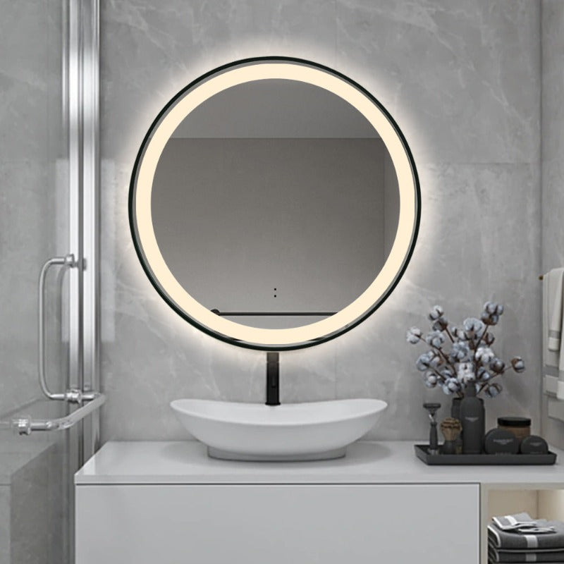 Indulge  Round Touchless Front-Lit Matte Black 600mm LED Mirror