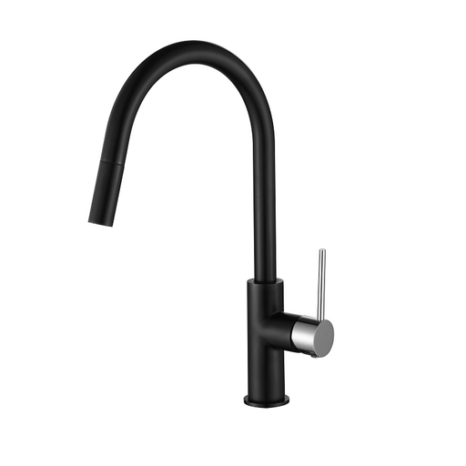 Star Mini | Matte Black & Chrome Pull Out Kitchen Mixer - Acqua Bathrooms