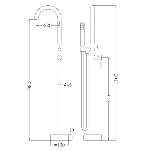 Brushed Nickel Round Freestanding Multifunction Bath Spout - Acqua Bathrooms