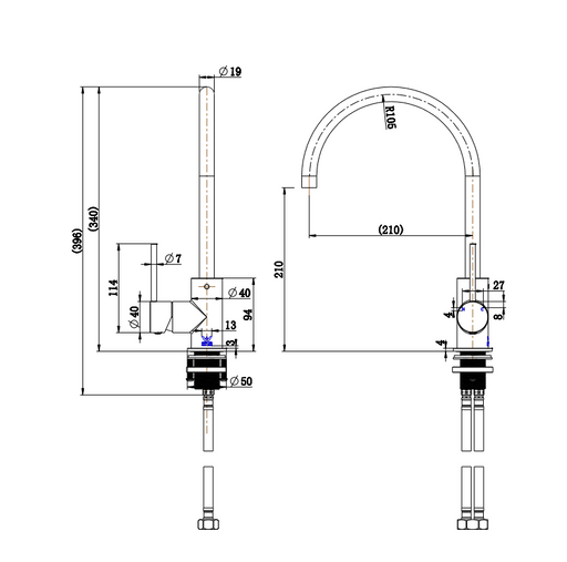 Star Mini Kitchen Mixer PVD Champagne - Acqua Bathrooms