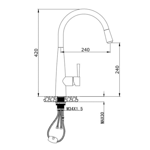 Kasper Brushed Nickel Round Pull-Out Kitchen Mixer - Acqua Bathrooms