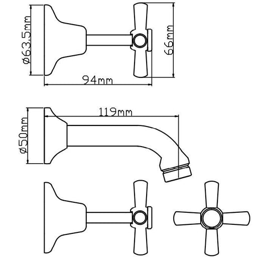 Novara 3 Piece Bath Tap Set - Acqua Bathrooms