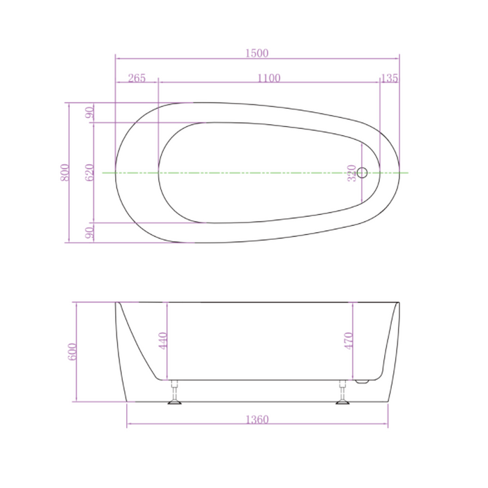 Vista Matte White 1700 Round Freestanding Bathtub - Acqua Bathrooms