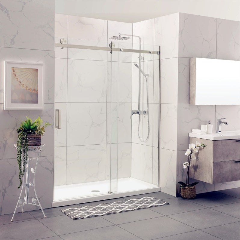 Square Frameless Adjustable Brushed Nickel Wall to Wall Sliding Shower ...