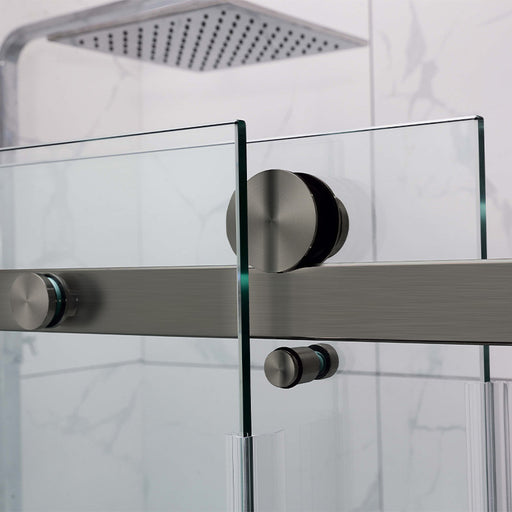 Gun Metal Grey Square Frameless Adjustable Wall to Wall Sliding Shower Screen - Acqua Bathrooms