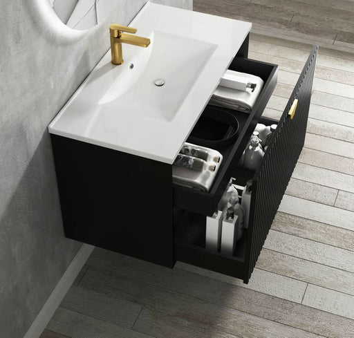 Otti | Marlo 600 Matte Black Wall Hung Vanity / Ceramic Top - Acqua Bathrooms