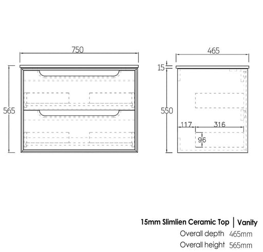 Otti Australia | Byron 750 Natural Oak Wall Hung Vanity / Ceramic Top - Acqua Bathrooms