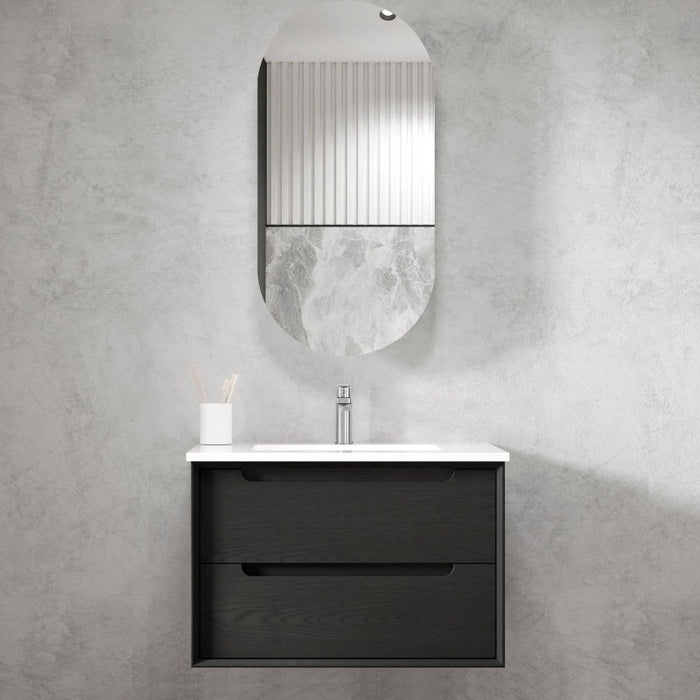 Otti Australia | Byron 750 Matte Black Oak Wall Hung Vanity / Ceramic Top - Acqua Bathrooms