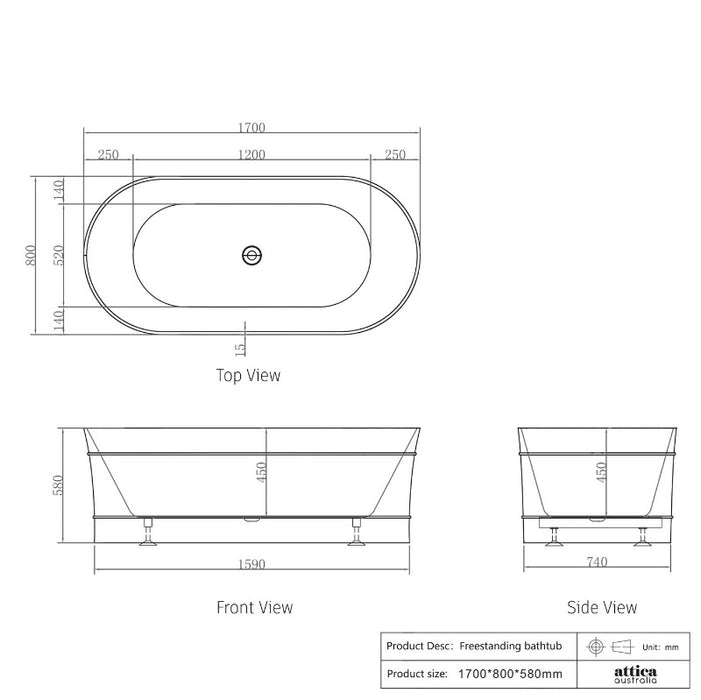 Attica | Bondi 1700 Designer Round Freestanding Bath - Acqua Bathrooms