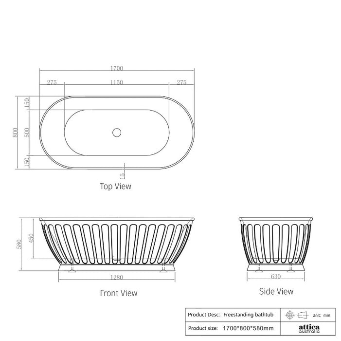 Attica | Kensington 1700 Designer Round Freestanding Bath - Acqua Bathrooms