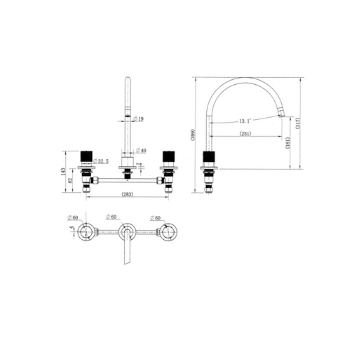 Cadence Brushed Nickel Kitchen Set 1/4 Turn - Acqua Bathrooms