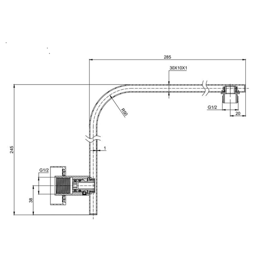 Black Messina Square 285 mm Gooseneck Shower Arm - Acqua Bathrooms