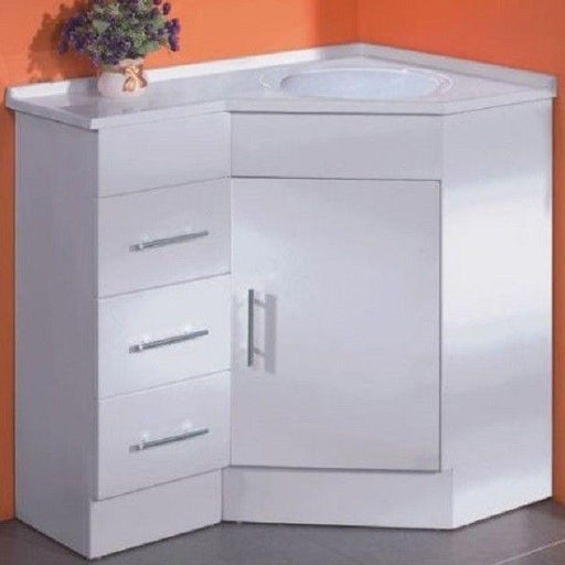 900 x 600 mm Corner White Vanity - Acqua Bathrooms