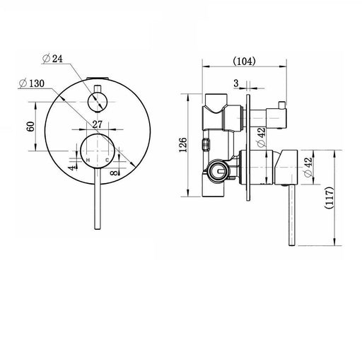 Star Mini Brushed Nickel Wall Diverter - Acqua Bathrooms