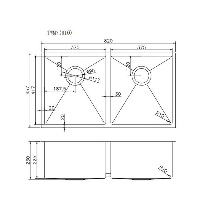 820 x 457 x 230 mm Kitchen Sink - Acqua Bathrooms