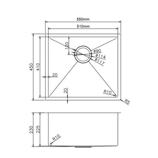 550 x 450 x 230mm Kitchen & Laundry Sink - Acqua Bathrooms