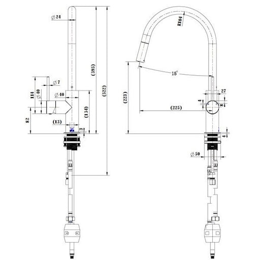 Star Mini Champagne Pull Out Kitchen Mixer - Acqua Bathrooms